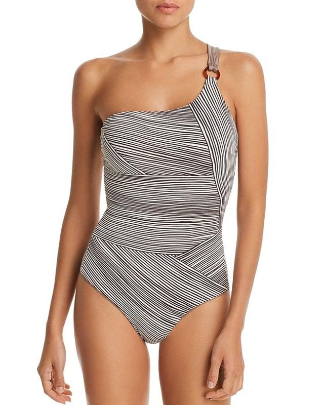NWT Max Mara 8 Pecos Ring One-Shoulder Reversible One Piece Swimsuit 130370