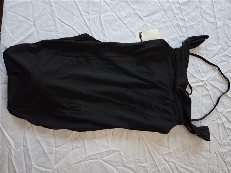 NWPT Bar III M Solid Lace-Up Off The Shoulder Black 1PC Swimsuit 130372