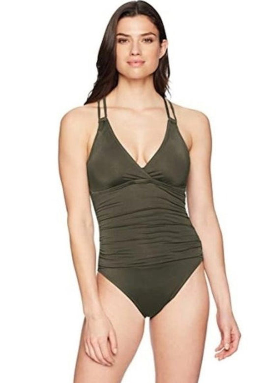 NWT La Blanca 6 Island Goddess Underwire 1PC Swimsuit Green 130374
