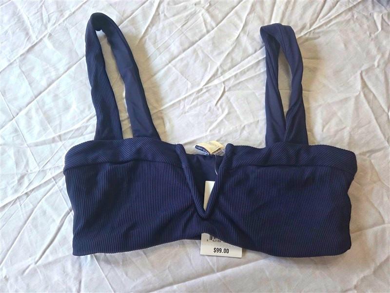 NWT L*Space Anthropology S Lee Lee Ribbed Navy Blue Bikini Swim Top 130376