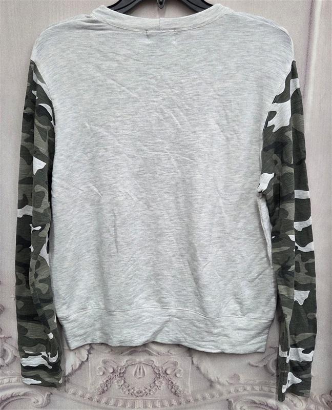 NWT Monrow XS Sweatshirt T Shirt Grey Camo Long Sleeve Slub 130377