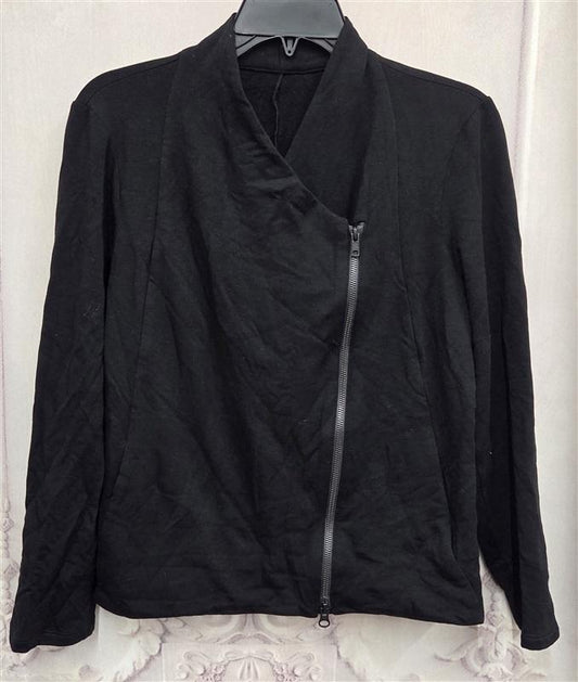 NWOT Eileen Fisher Knit Side Zip Up Jacket No Collar Black 130379