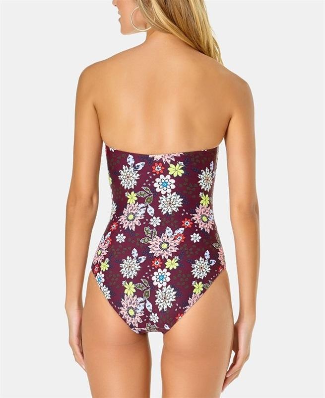 NWT Anne Cole 12 Live In Color Twist Front Floral 1PC Swim Wine 130386