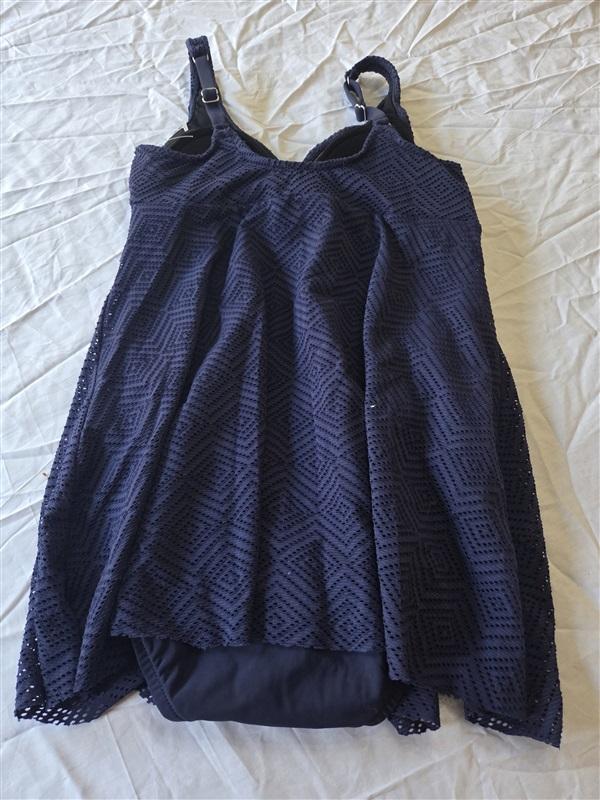 NWOT Swim Solutions 8 Crochet Flyaway Tummy 1PC Swimsuit Blue 130387