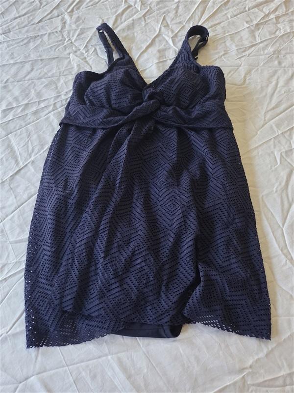 NWOT Swim Solutions 8 Crochet Flyaway Tummy 1PC Swimsuit Blue 130387