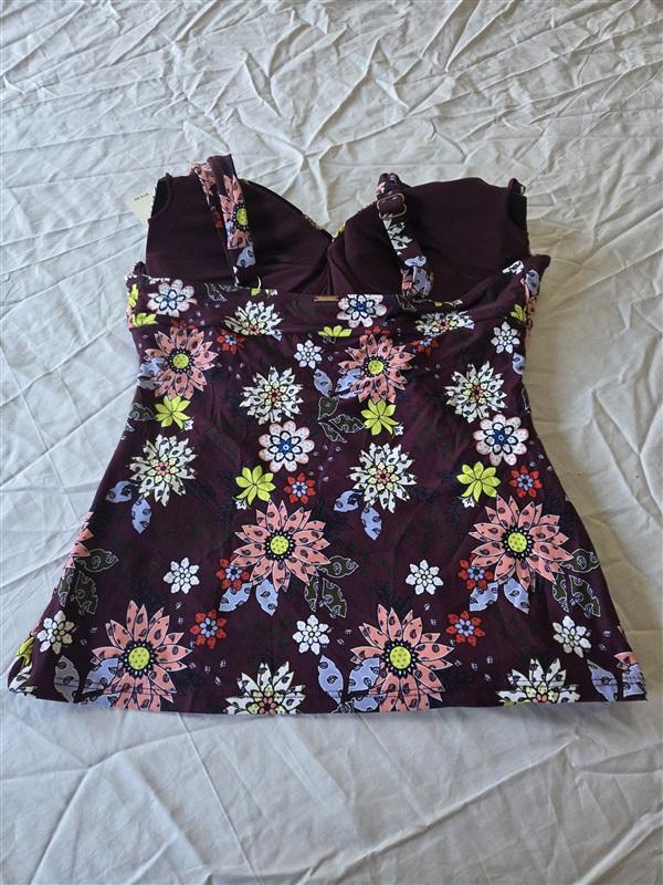 NWT Anne Cole 36D 34DD In Full Bloom Underwire Front Twist Tankini Top 130388