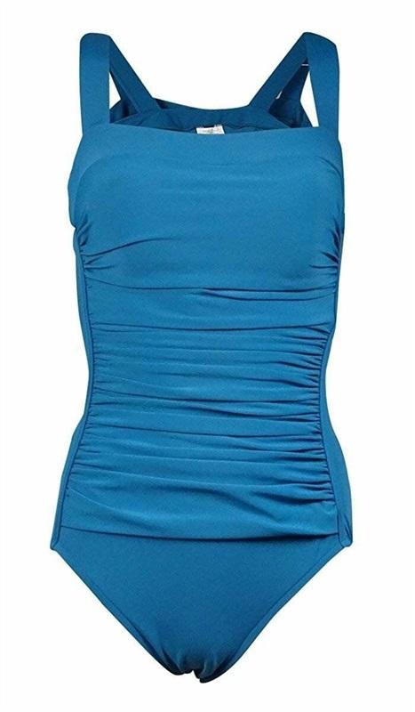 NWT Swim Solutions 8 Ruched Straight Neckline 1PC Teal Swimsuit 130389