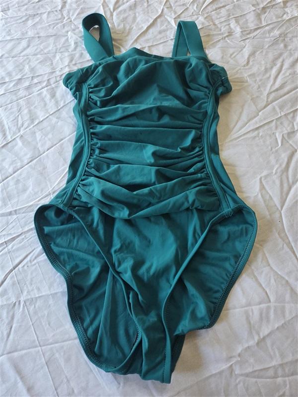 NWT Swim Solutions 8 Ruched Straight Neckline 1PC Teal Swimsuit 130389