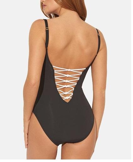 NWT Bleu by Rod Beattie 8 Lace-Up Knotty 1PC Black White Swimsuit 130395