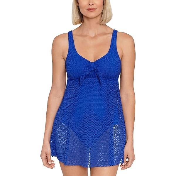 NWOT Swim Solutions 8 Crochet Flyaway Tummy 1PC Swimsuit Bright Blue 130396