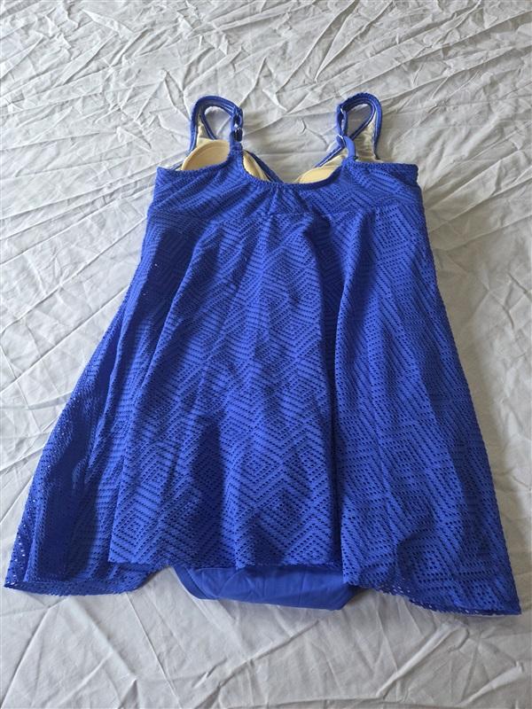 NWOT Swim Solutions 8 Crochet Flyaway Tummy 1PC Swimsuit Bright Blue 130396