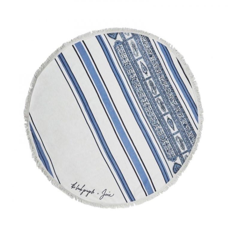 NWOTD The Beach People Joie Blue White Round Towel Fringe 130401