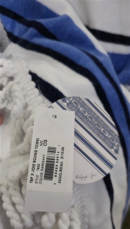 NWOTD The Beach People Joie Blue White Round Towel Fringe 130401