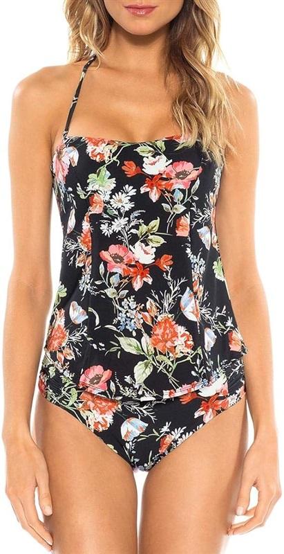 NWT Becca Virtue SM French Valley Floral Poppy Print Tankini Swim Top 130404