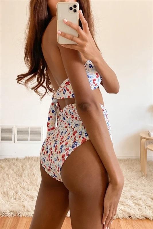 NWT Charlie Holiday Daisy s Smocked High-Waisted Bikini Swim Bottom #100496