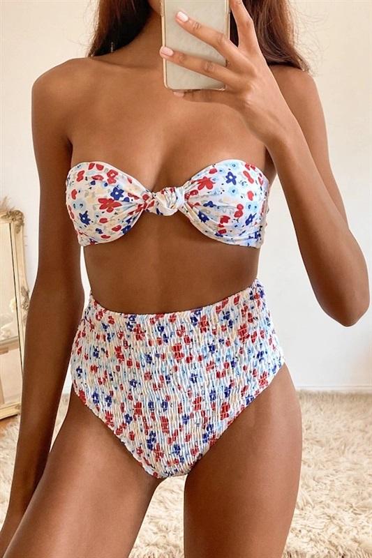 NWT Charlie Holiday Daisy s Smocked High-Waisted Bikini Swim Bottom #100496