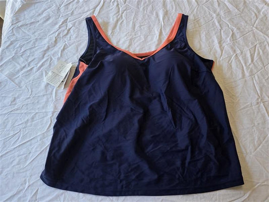 NWT Blair 18 Tennis Swim tank top Tankini Built in bra Blue Orange 130419