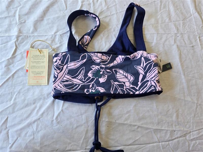 NWT Maaji S Blue Depth Dazzling Top Reversible Lace Up Bikini Tank Top 130421