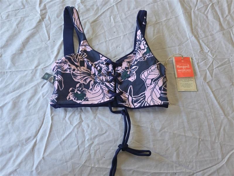 NWT Maaji S Blue Depth Dazzling Top Reversible Lace Up Bikini Tank Top 130421