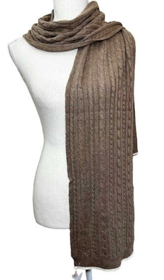 NWT Lands End Traveling Cable Rib Knit Scarf 10x70 Taupe 130427