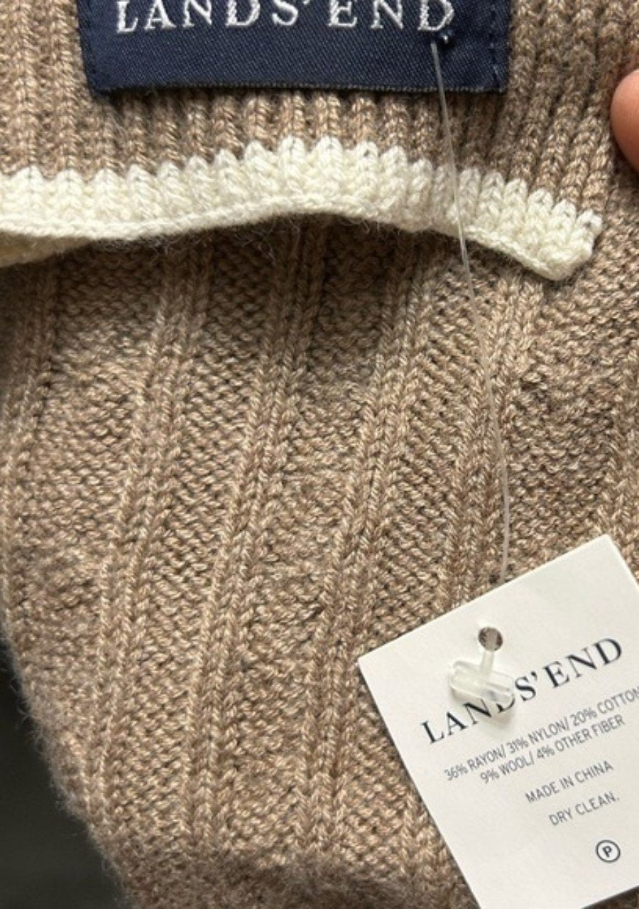 NWT Lands End Traveling Cable Rib Knit Scarf 10x70 Taupe 130427