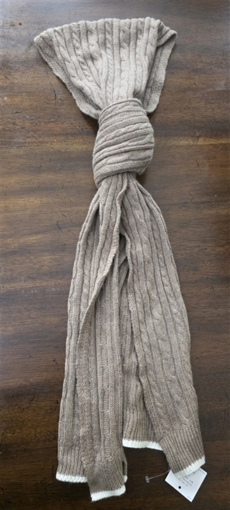 NWT Lands End Traveling Cable Rib Knit Scarf 10x70 Taupe 130427