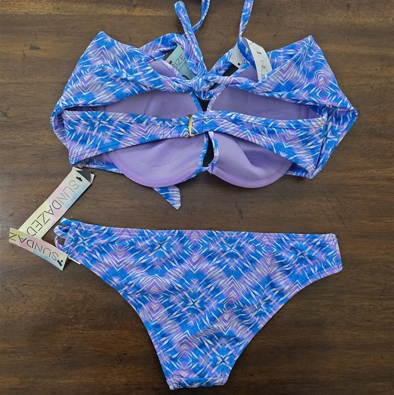 NWT Sundazed Simone Indigo-Go 34D Underwired Bikini Swim Top & Bottom 130430