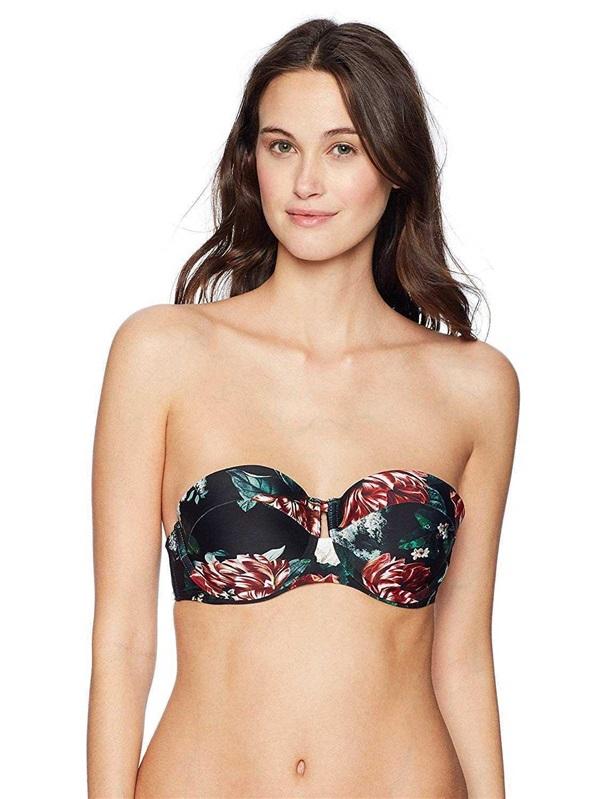 NWT Rachel Roy XS Garden Black Underwired Bandeau Bikini Swim Top 130435