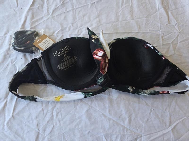 NWT Rachel Roy XS Garden Black Underwired Bandeau Bikini Swim Top 130435