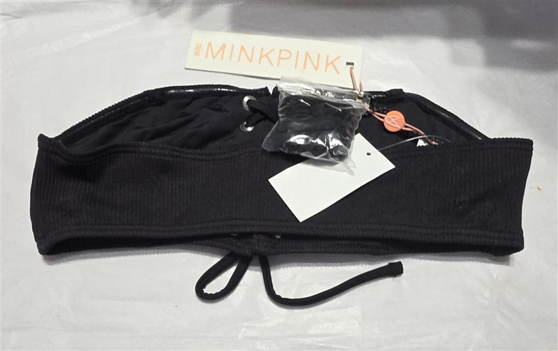 NWT Minkpink Kyle S Bandeau Black Strapless Corset Ruched Bikini Swim Top 130442