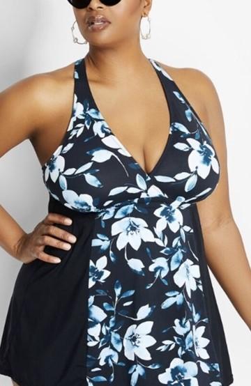 NWT Leilani 12 H Back Floral Swimsuit Swim Dress Black 130448