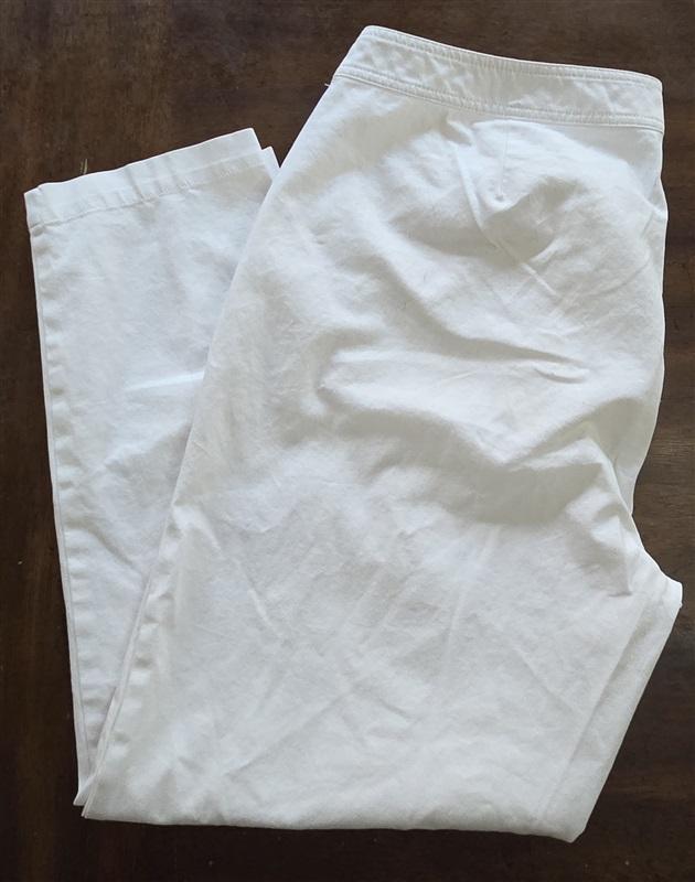 PO Eileen Fisher L Cotton Blend White Ankle Capri Pants 130451