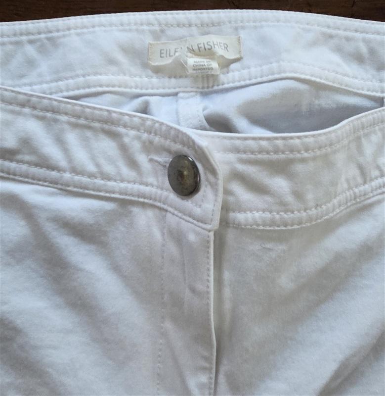 PO Eileen Fisher L Cotton Blend White Ankle Capri Pants 130451