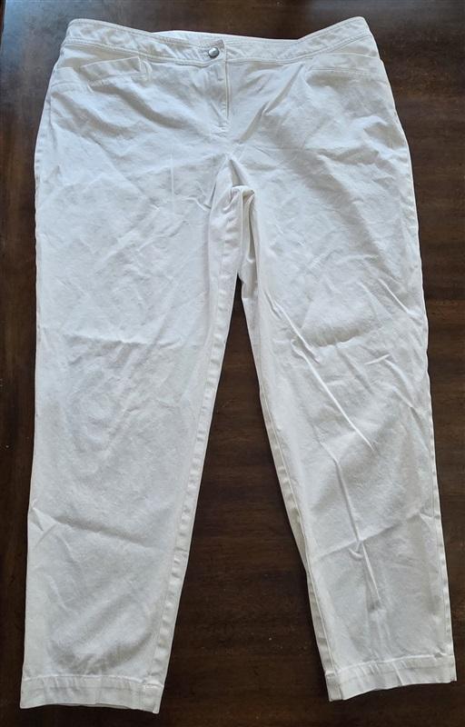 PO Eileen Fisher L Cotton Blend White Ankle Capri Pants 130451