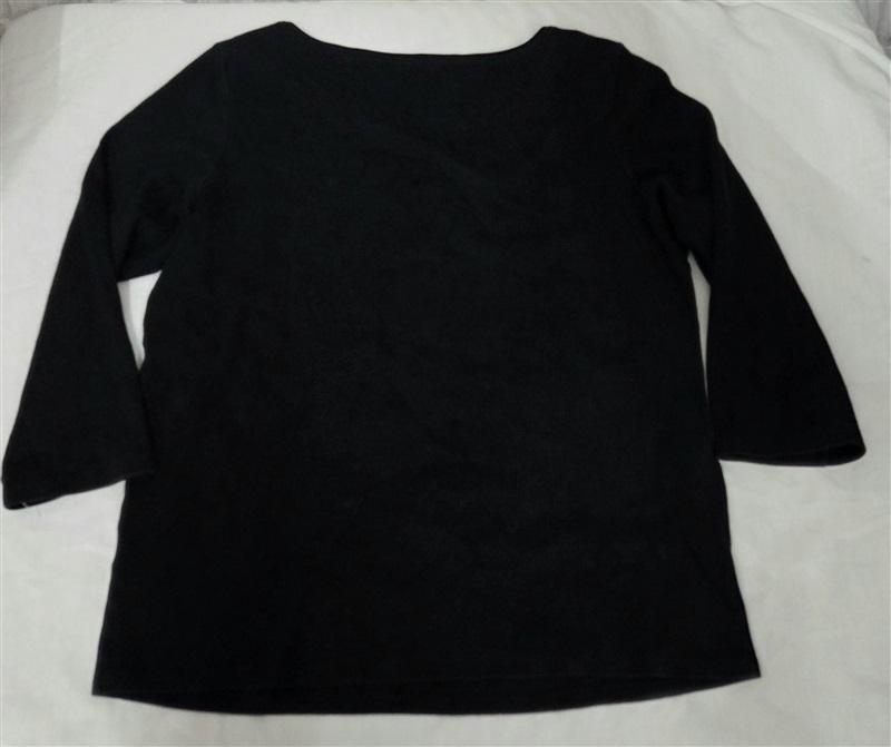 PO Eileen Fisher M Stretch Cotton Jersey Crew Neck Top Black 130455