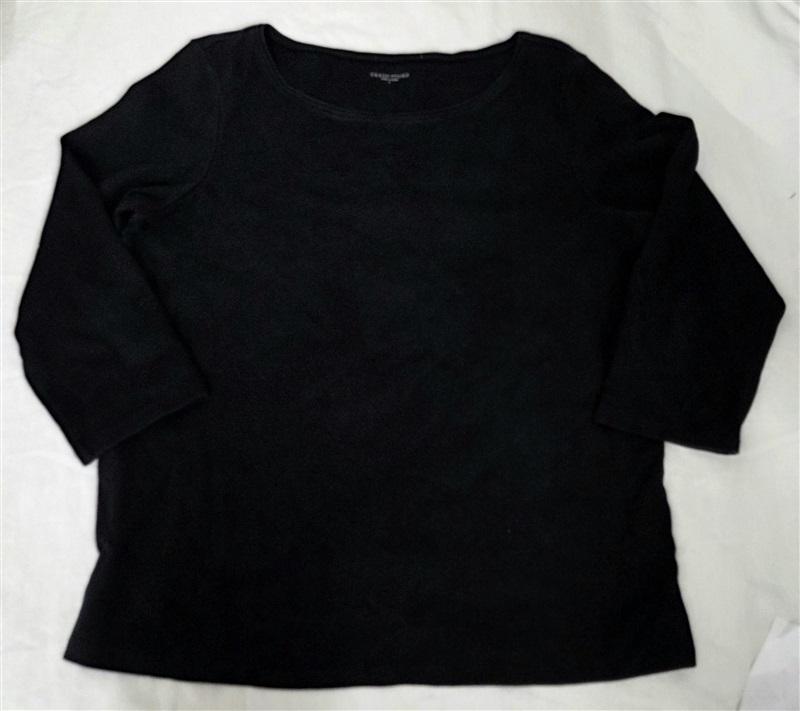 PO Eileen Fisher M Stretch Cotton Jersey Crew Neck Top Black 130455