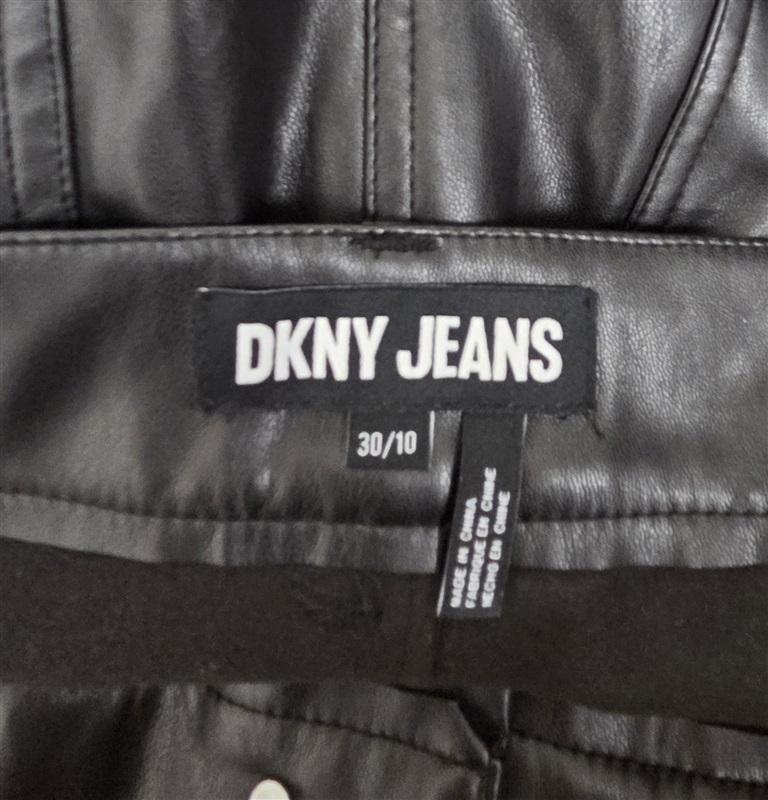 NWT DKNY 30 DKNY Jeans Black Faux Leather Wide Leg Flare High Waisted 130459