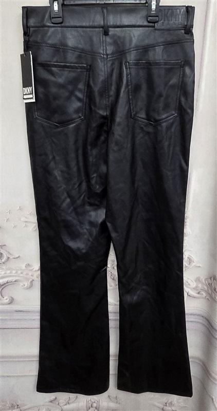 NWT DKNY 30 DKNY Jeans Black Faux Leather Wide Leg Flare High Waisted 130459