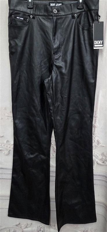 NWT DKNY 30 DKNY Jeans Black Faux Leather Wide Leg Flare High Waisted 130459