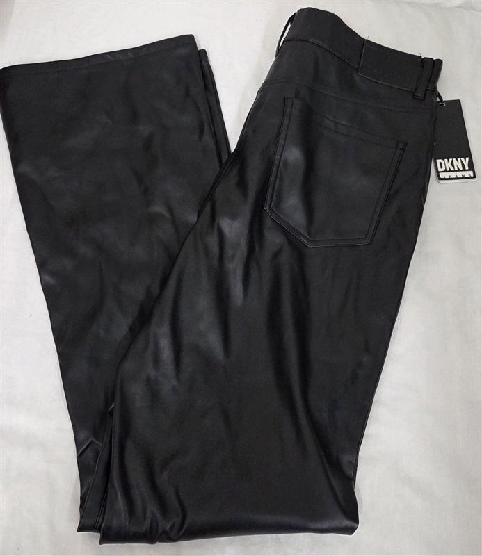 NWT DKNY 30 DKNY Jeans Black Faux Leather Wide Leg Flare High Waisted 130459