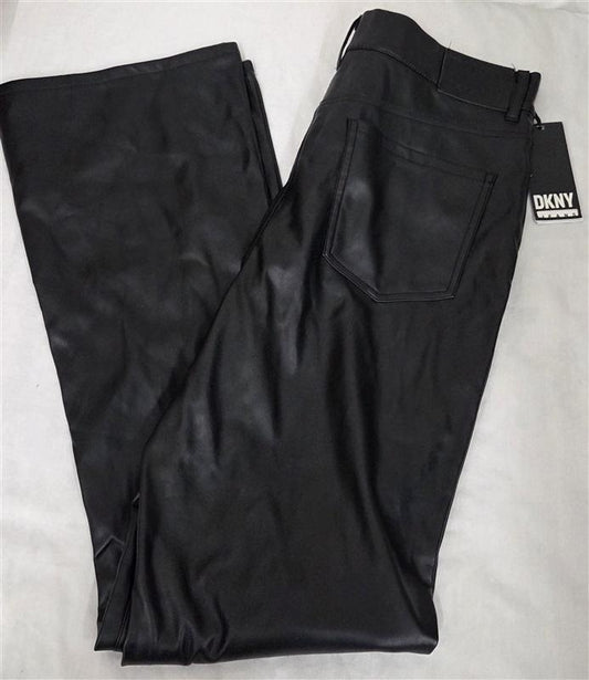 NWT DKNY 30 DKNY Jeans Black Faux Leather Wide Leg Flare High Waisted 130459