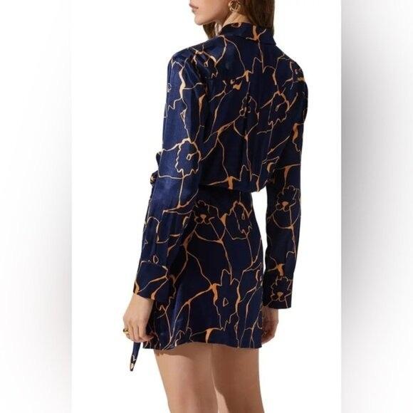 NWOT Astr The Label M Veronica Long Sleeve Wrap Blue Mini Dress 130461