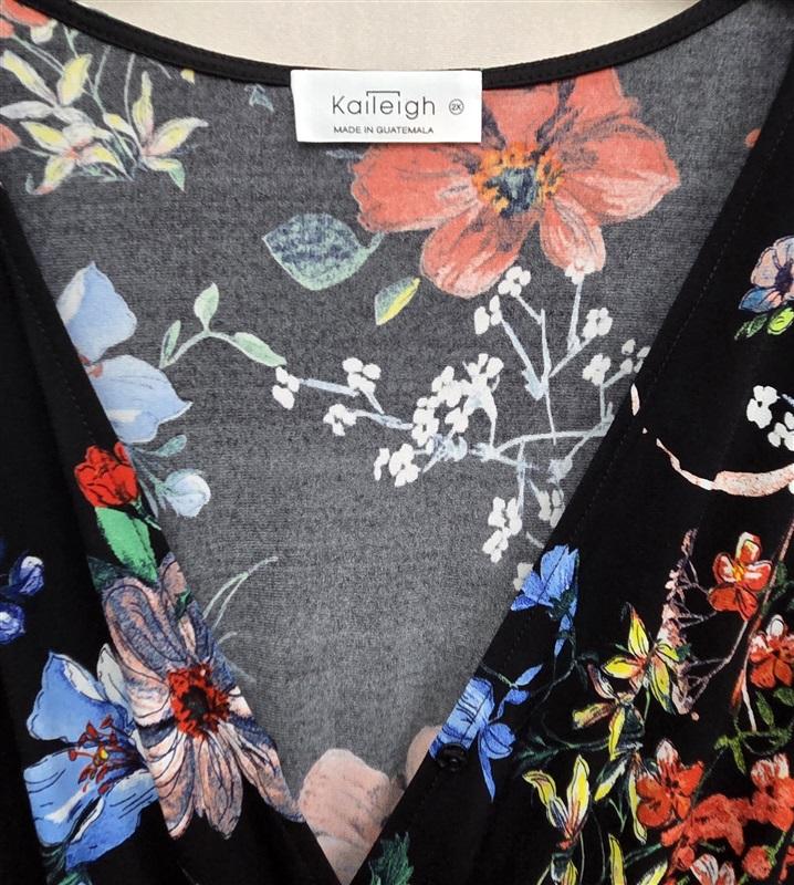 NWOT Kaileigh 2X Poppy Floral Wrap Dress Black Deep V 130463