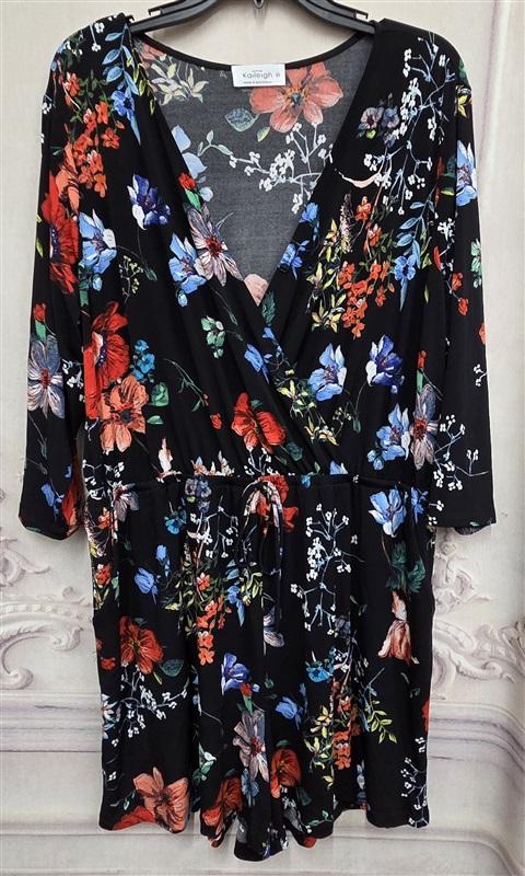 NWOT Kaileigh 2X Poppy Floral Wrap Dress Black Deep V 130463