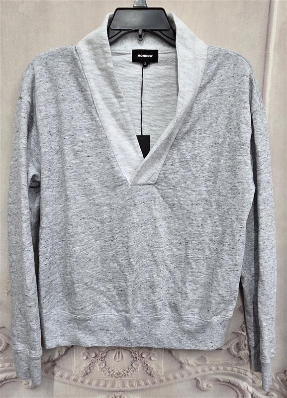 NWT Monrow S Neps Shawl Collar Sweatshirt Gray 130468