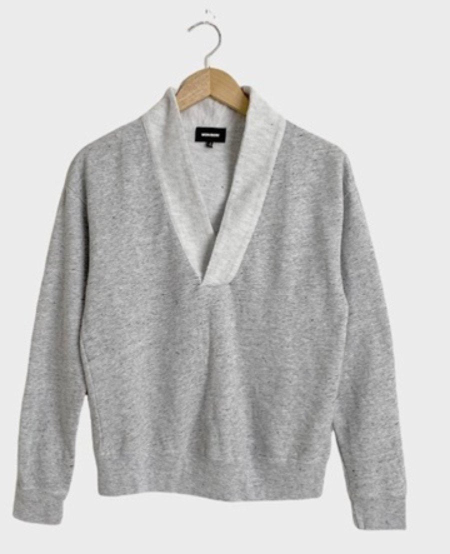 NWT Monrow S Neps Shawl Collar Sweatshirt Gray 130468