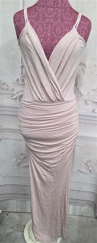 NWOT Krisa XS Drape Surplice V Neck Pink Long Dress Grecian Goddess 130475