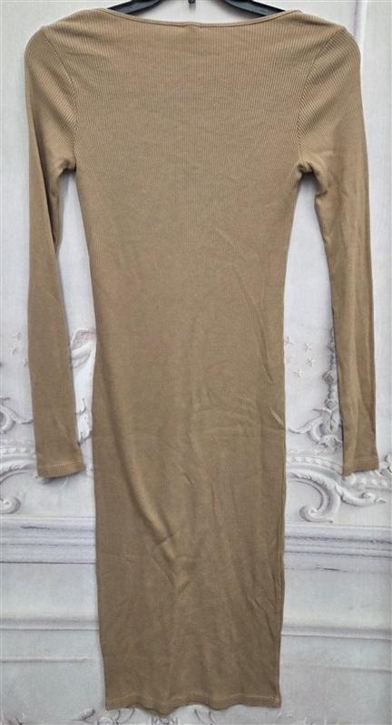 NWT Monrow M Ribbed Square Neck Midi Dress in Latte Tan 130493
