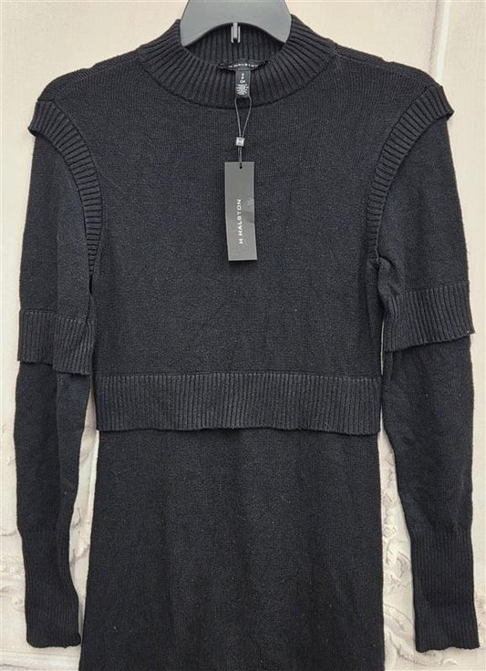 NWt H Halston S Mock Turtle Neck Sweater Knit Dress Black 130494