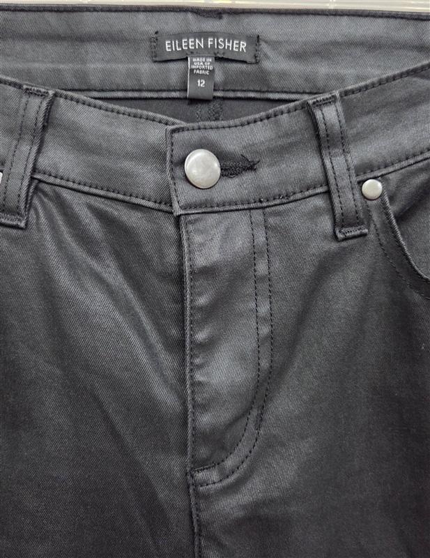 PO Eileen Fisher 12 Coated Denim 5 pocket Organic Cotton Jeans Black 130514